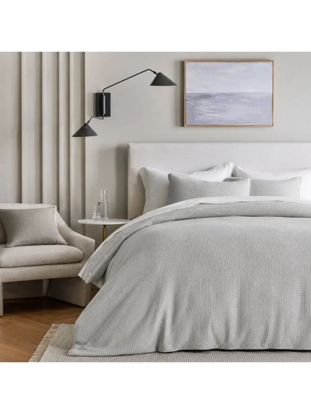 S17 | Quince Organic Luxe Honeycomb Duvet Cover Set Full Queen Light Grey NWT